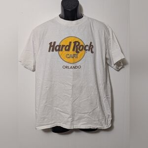 Men's Hard Rock Cafe Orlando White and Yellow Classic Logo T-shirt XL